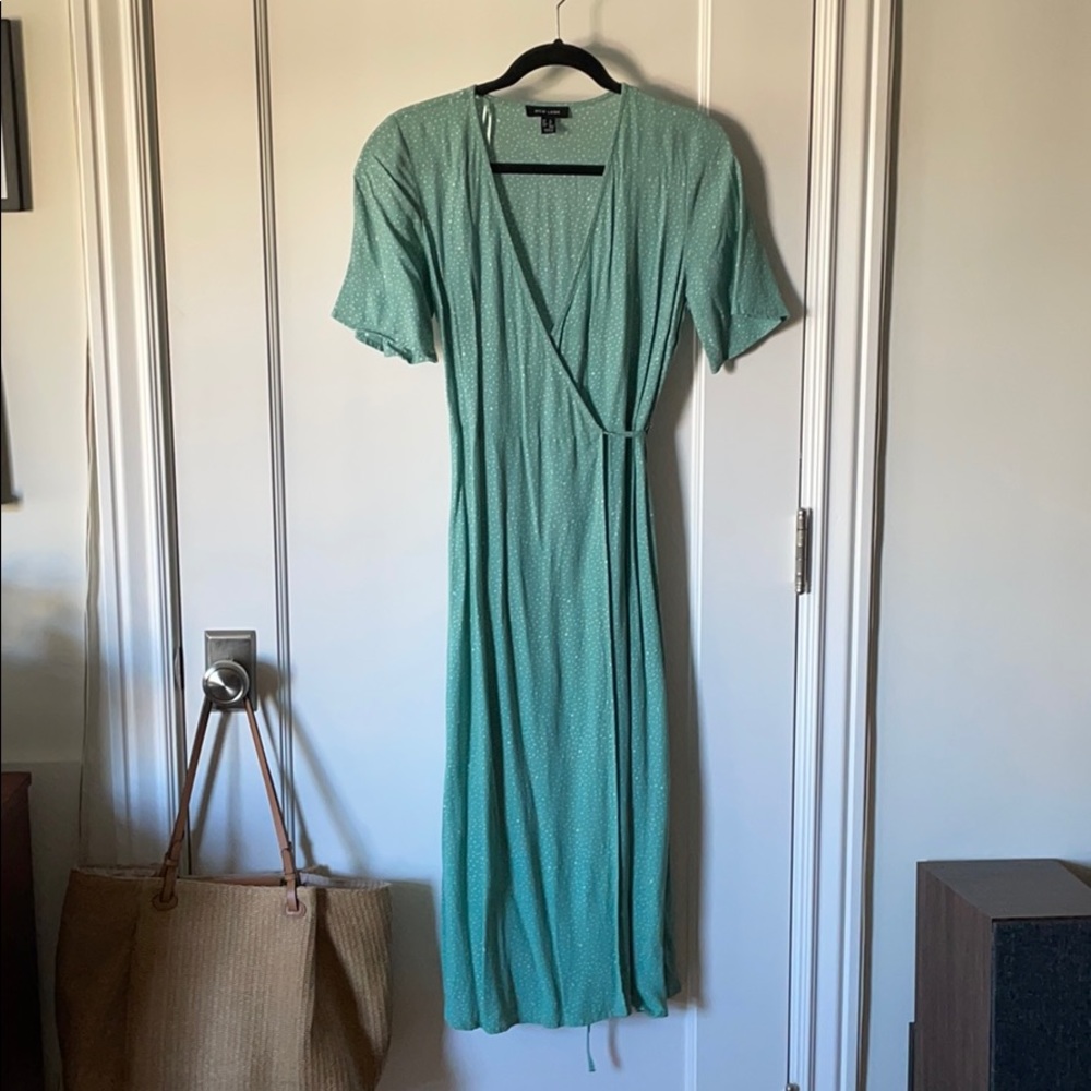 NEW LOOK sea-foam teal wrap midi dress